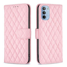 Custodia Portafoglio In Pelle Cover con Supporto B01F per Motorola Moto G31 Rosa