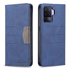 Custodia Portafoglio In Pelle Cover con Supporto B01F per Oppo Reno5 F Blu