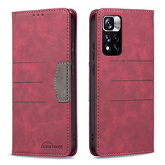 Custodia Portafoglio In Pelle Cover con Supporto B01F per Xiaomi Poco X4 NFC Rosso