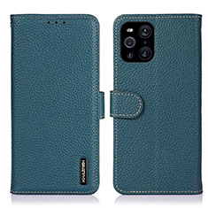 Custodia Portafoglio In Pelle Cover con Supporto B01H per Oppo Find X3 Pro 5G Verde