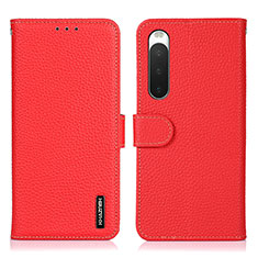 Custodia Portafoglio In Pelle Cover con Supporto B01H per Sony Xperia 10 IV Rosso