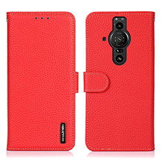 Custodia Portafoglio In Pelle Cover con Supporto B01H per Sony Xperia PRO-I Rosso