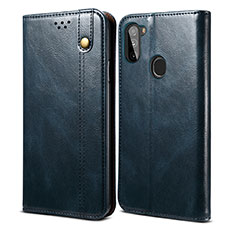 Custodia Portafoglio In Pelle Cover con Supporto B01S per Samsung Galaxy M11 Blu