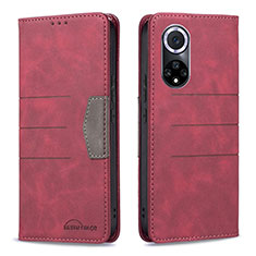 Custodia Portafoglio In Pelle Cover con Supporto B02F per Huawei Honor 50 5G Rosso