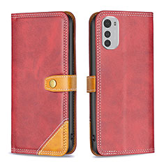 Custodia Portafoglio In Pelle Cover con Supporto B02F per Motorola Moto E32s Rosso