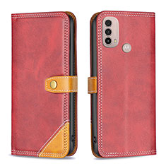 Custodia Portafoglio In Pelle Cover con Supporto B02F per Motorola Moto E40 Rosso