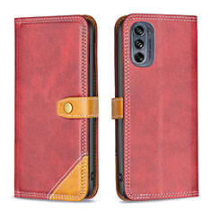 Custodia Portafoglio In Pelle Cover con Supporto B02F per Motorola Moto G62 5G Rosso