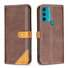 Custodia Portafoglio In Pelle Cover con Supporto B02F per Motorola Moto G71 5G Marrone