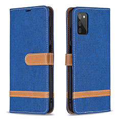 Custodia Portafoglio In Pelle Cover con Supporto B02F per Samsung Galaxy A02s Blu