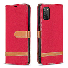 Custodia Portafoglio In Pelle Cover con Supporto B02F per Samsung Galaxy A02s Rosso