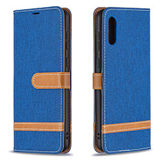 Custodia Portafoglio In Pelle Cover con Supporto B02F per Samsung Galaxy M02 Blu