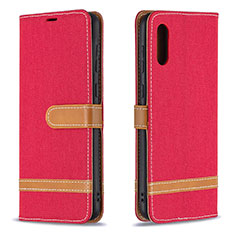 Custodia Portafoglio In Pelle Cover con Supporto B02F per Samsung Galaxy M02 Rosso