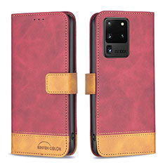 Custodia Portafoglio In Pelle Cover con Supporto B02F per Samsung Galaxy S20 Ultra Rosso