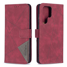Custodia Portafoglio In Pelle Cover con Supporto B02F per Samsung Galaxy S23 Ultra 5G Rosso
