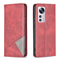 Custodia Portafoglio In Pelle Cover con Supporto B02F per Xiaomi Mi 12 5G Rosso
