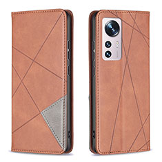 Custodia Portafoglio In Pelle Cover con Supporto B02F per Xiaomi Mi 12 Pro 5G Marrone