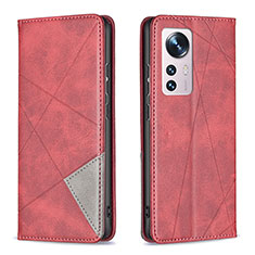 Custodia Portafoglio In Pelle Cover con Supporto B02F per Xiaomi Mi 12S Pro 5G Rosso