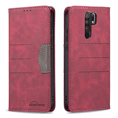 Custodia Portafoglio In Pelle Cover con Supporto B02F per Xiaomi Redmi 9 Rosso