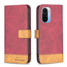 Custodia Portafoglio In Pelle Cover con Supporto B02F per Xiaomi Redmi K40 Pro 5G Rosso