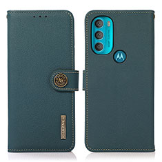 Custodia Portafoglio In Pelle Cover con Supporto B02H per Motorola Moto G71 5G Verde