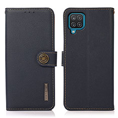 Custodia Portafoglio In Pelle Cover con Supporto B02H per Samsung Galaxy F12 Blu