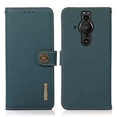 Custodia Portafoglio In Pelle Cover con Supporto B02H per Sony Xperia PRO-I Verde