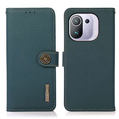 Custodia Portafoglio In Pelle Cover con Supporto B02H per Xiaomi Mi 11 Pro 5G Verde