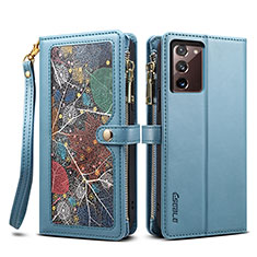 Custodia Portafoglio In Pelle Cover con Supporto B02S per Samsung Galaxy Note 20 5G Blu
