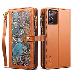 Custodia Portafoglio In Pelle Cover con Supporto B02S per Samsung Galaxy Note 20 5G Marrone