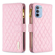 Custodia Portafoglio In Pelle Cover con Supporto B03F per Motorola Moto G31 Rosa