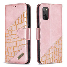 Custodia Portafoglio In Pelle Cover con Supporto B03F per Samsung Galaxy A02s Oro Rosa
