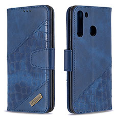 Custodia Portafoglio In Pelle Cover con Supporto B03F per Samsung Galaxy A21 Blu