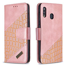 Custodia Portafoglio In Pelle Cover con Supporto B03F per Samsung Galaxy A30 Oro Rosa