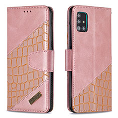 Custodia Portafoglio In Pelle Cover con Supporto B03F per Samsung Galaxy A51 4G Oro Rosa