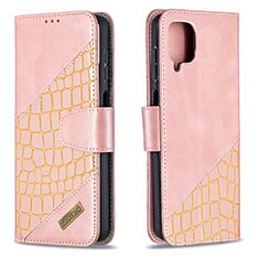 Custodia Portafoglio In Pelle Cover con Supporto B03F per Samsung Galaxy F12 Oro Rosa