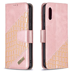 Custodia Portafoglio In Pelle Cover con Supporto B03F per Samsung Galaxy M02 Oro Rosa