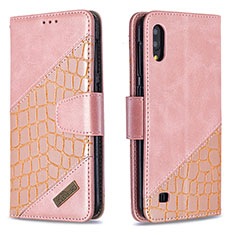 Custodia Portafoglio In Pelle Cover con Supporto B03F per Samsung Galaxy M10 Oro Rosa