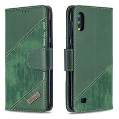 Custodia Portafoglio In Pelle Cover con Supporto B03F per Samsung Galaxy M10 Verde