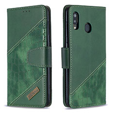 Custodia Portafoglio In Pelle Cover con Supporto B03F per Samsung Galaxy M10S Verde