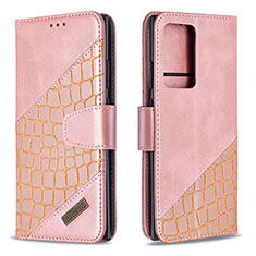 Custodia Portafoglio In Pelle Cover con Supporto B03F per Samsung Galaxy Note 20 Ultra 5G Oro Rosa