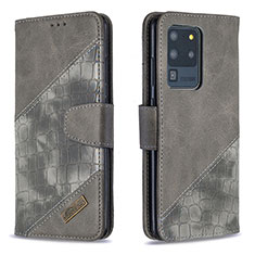 Custodia Portafoglio In Pelle Cover con Supporto B03F per Samsung Galaxy S20 Ultra Grigio Scuro