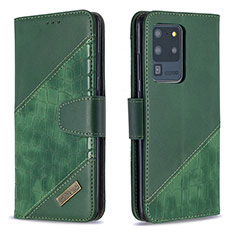 Custodia Portafoglio In Pelle Cover con Supporto B03F per Samsung Galaxy S20 Ultra Verde