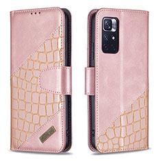 Custodia Portafoglio In Pelle Cover con Supporto B03F per Xiaomi Redmi Note 11 5G Oro Rosa