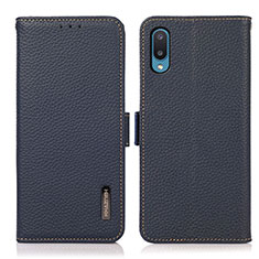 Custodia Portafoglio In Pelle Cover con Supporto B03H per Samsung Galaxy M02 Blu