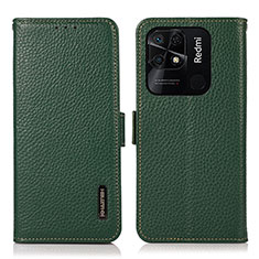Custodia Portafoglio In Pelle Cover con Supporto B03H per Xiaomi Redmi 10 India Verde