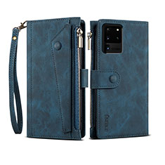 Custodia Portafoglio In Pelle Cover con Supporto B03S per Samsung Galaxy S20 Ultra Blu