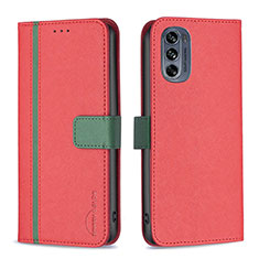 Custodia Portafoglio In Pelle Cover con Supporto B04F per Motorola Moto G62 5G Rosso