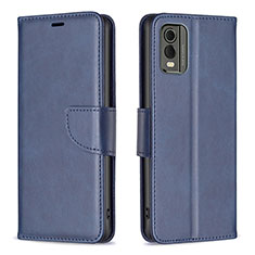 Custodia Portafoglio In Pelle Cover con Supporto B04F per Nokia C32 Blu