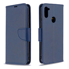 Custodia Portafoglio In Pelle Cover con Supporto B04F per Samsung Galaxy M11 Blu