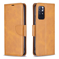 Custodia Portafoglio In Pelle Cover con Supporto B04F per Xiaomi Redmi Note 11T 5G Marrone Chiaro